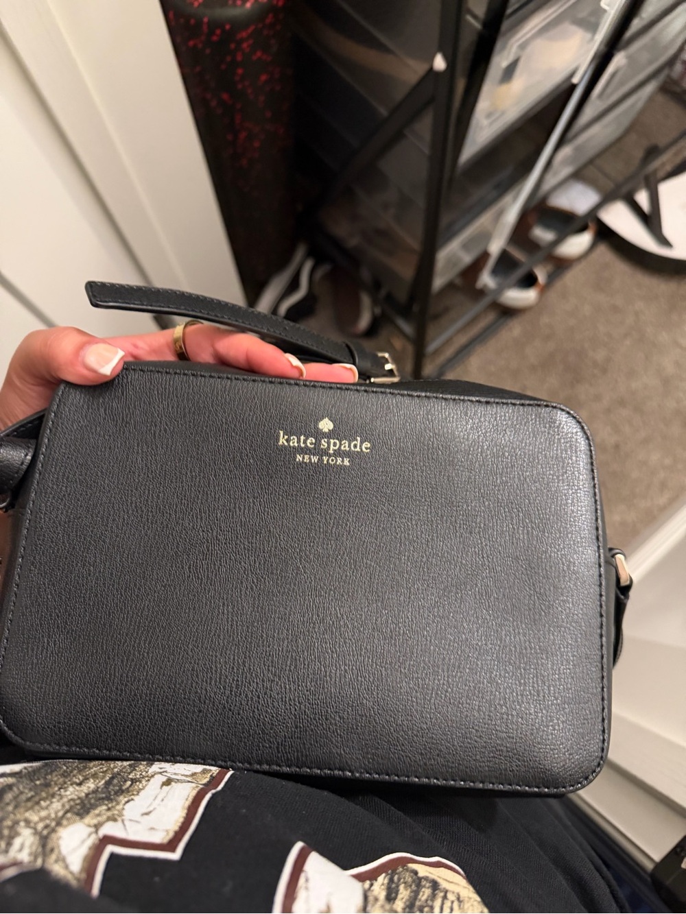 kate spade Black Leather Crossbody Wristlet with Gold Logo